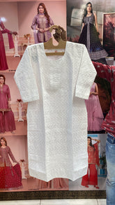 White Chikankari Long Kurti