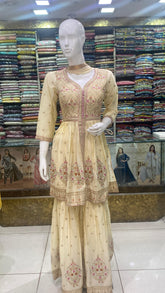 Cream Embroidered Flared Sharara set