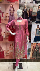 Sea green and Pink kurta pant Set