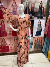 Peach Printed Long One piece with Bell Sleeves