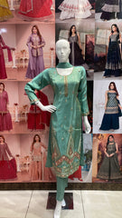 Sea green and Pink kurta pant Set
