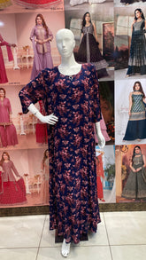 Navy Blue Long Printed Gown