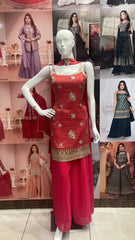 Red handwork Gharara set