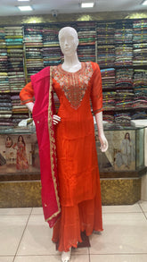 Handwork Orange Salwar Suit