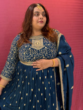 Blue Gown Style Dress With Dupatta