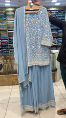 Pastel Blue  Palazzo Dress with Work