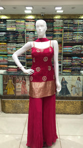 Premium Singlet Red Sharara Set