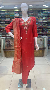 Reddish Orange Handwork Dress
