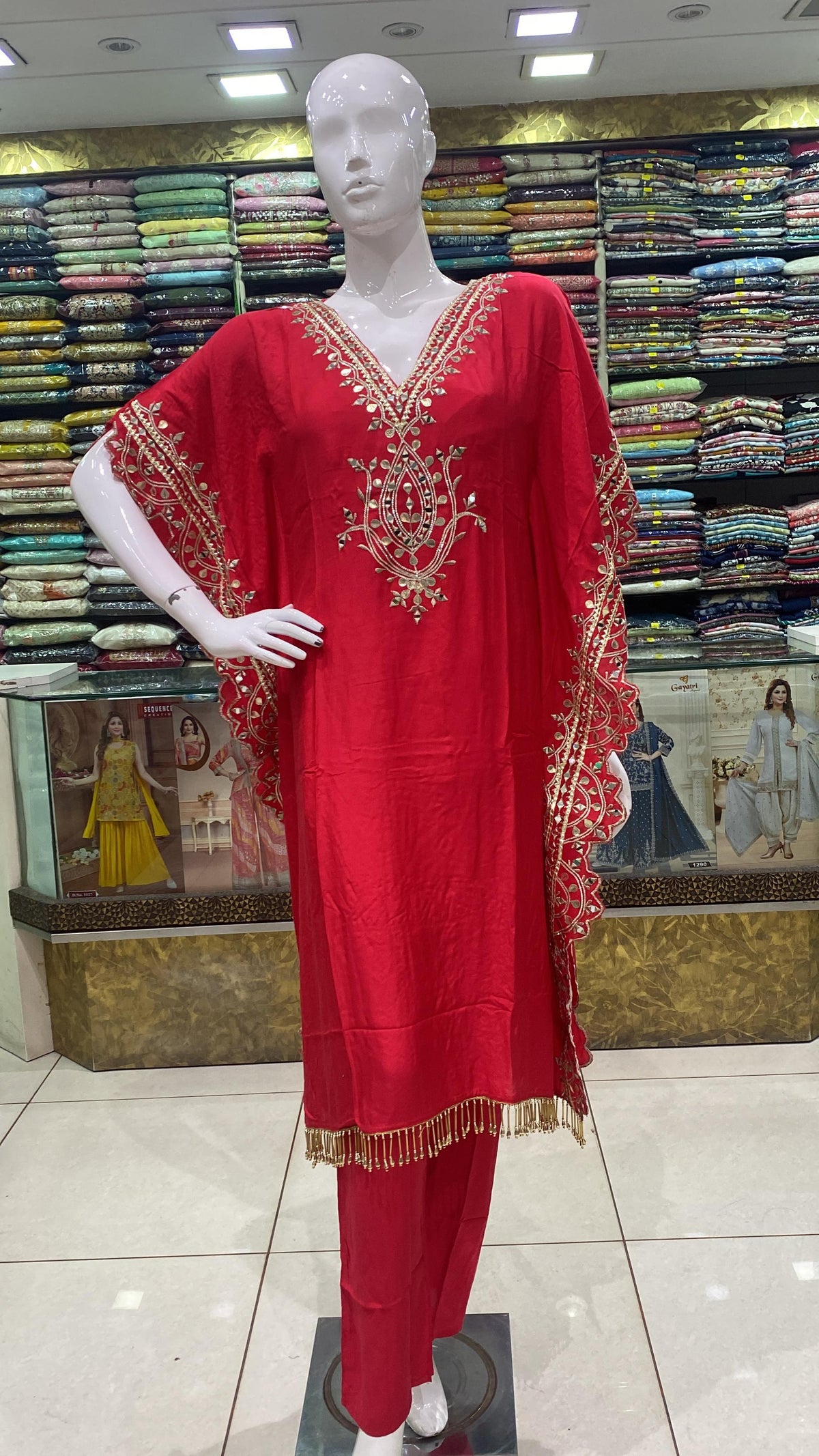 Red Handworked Kaftan Set