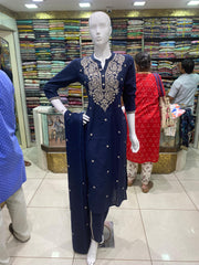 Embroidered Blue Cotton Suit